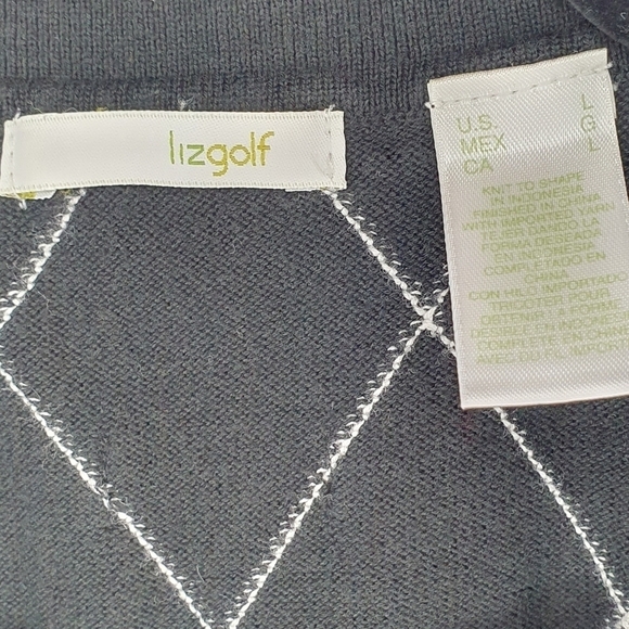 LIZ GOLF Elegant Shirt Vest Collar V Neck Black/Red/White Women's Size L - Picture 7 of 8